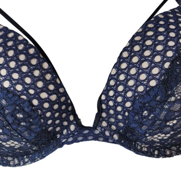 Victoria's Secret Push Up Bra Blue Navy 34C Padded Underwire Strappy Very Sexy - Picture 3 of 12